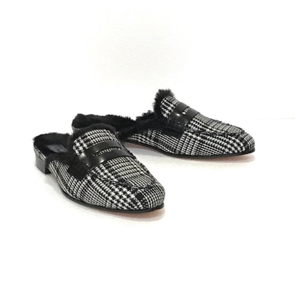 J. Crew Shoes - J. Crew Plaid Faux Fur Lined Mule Shoes Gray 7.5